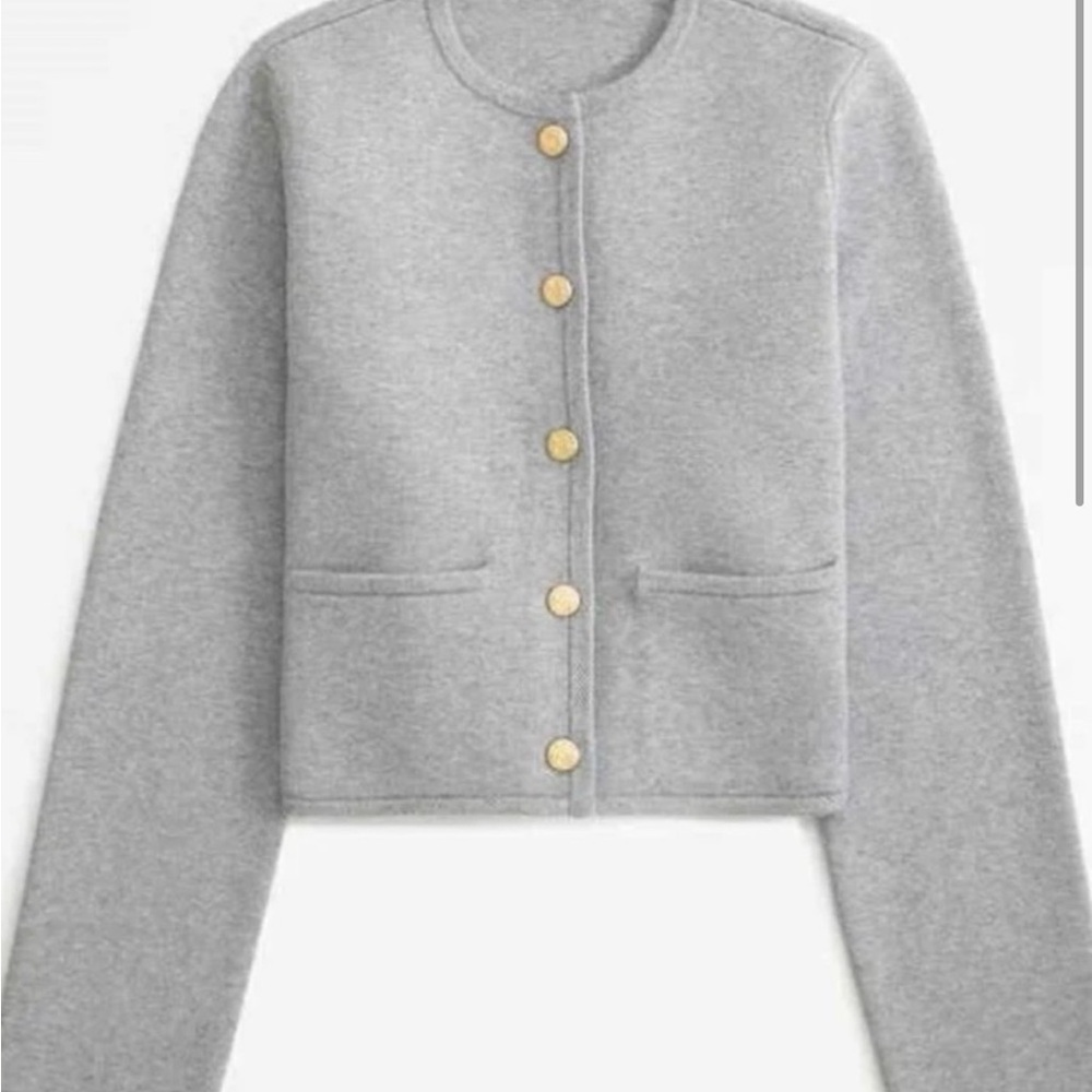 Cropped Gray Button-Front Women's Sweater